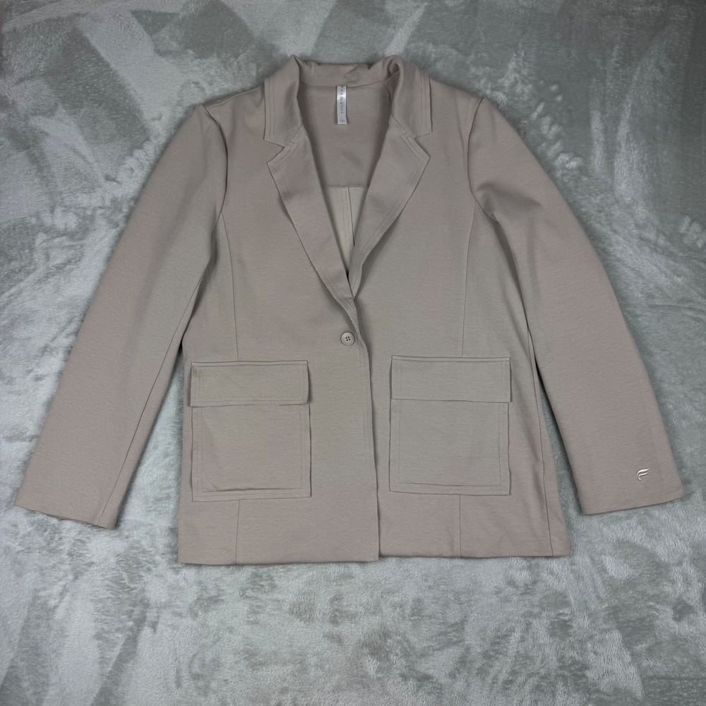 Fabletics Knit Blazer Single Button Pockets Women Large Taupe Beige preppy